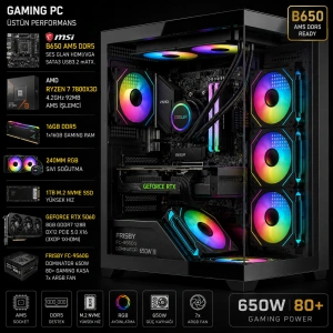 Axer GAMING Black Ryzen 7 7800X3D 16GB DDR5 1TB SSD RTX5060 OYUN BİLGİSAYARI  (OEM Paket)