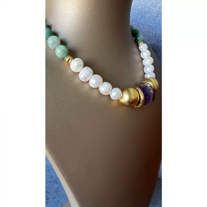 Amazonit Ametist İnci Kolye