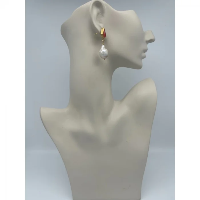 Barok İnci Mercan Altın Kaplama Küpe