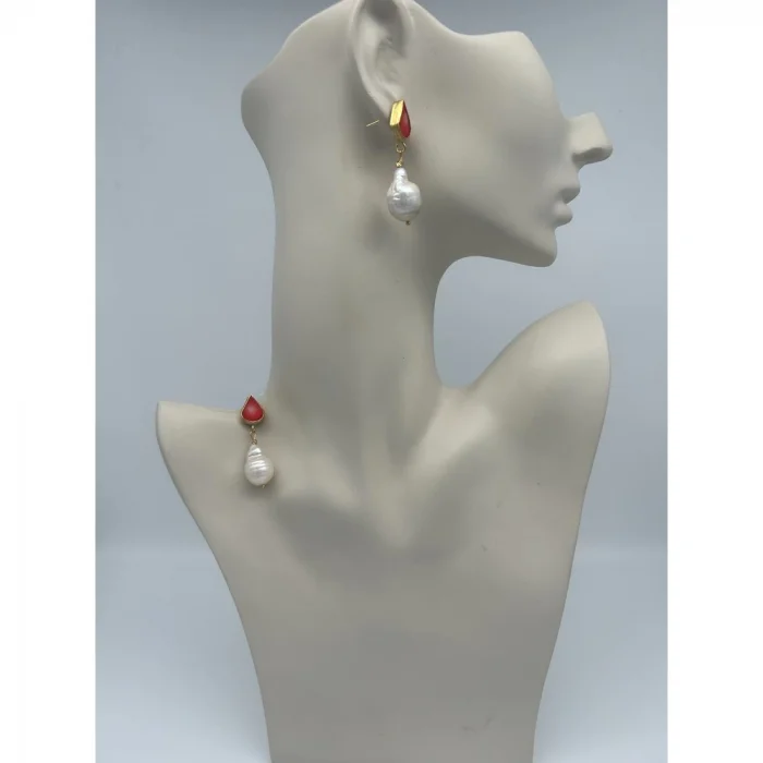 Barok İnci Mercan Altın Kaplama Küpe