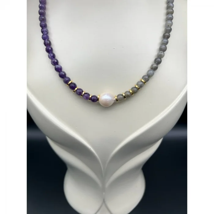 Ametist Labradorit Barok İnci Kolye