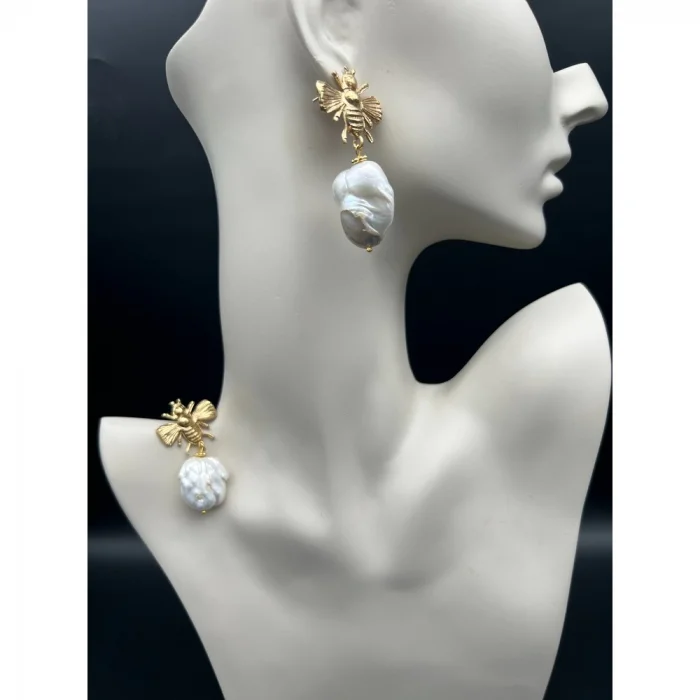 Barok İnci Arı Model Küpe