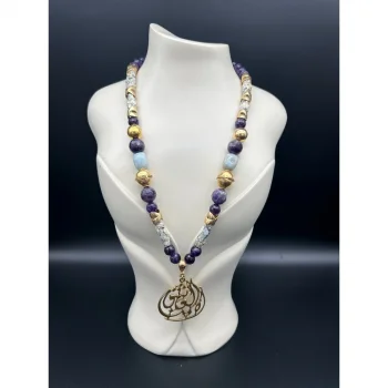 Ametist Mavi Kuvars Cam Taşı Madalyon Kolye