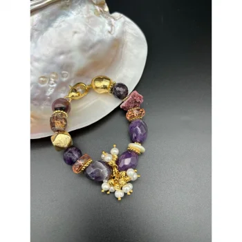Ametist Druze Kristali İnci Bileklik