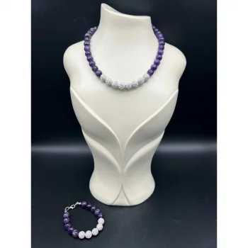 Ametist Zirkon Taşlı Kolye ve Bileklik Set