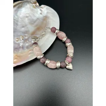 Lepidolit Morganit Kalp Uçlu Bileklik