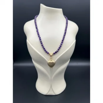 Ametist Eskitme Kalp Uçlu Kolye