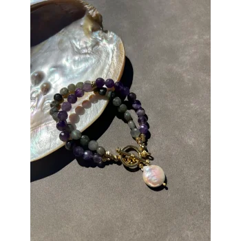 Barok İnci Ametist Labradorit İkili Bileklik