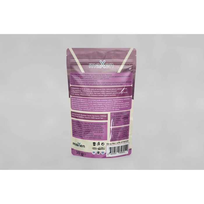 MAXEN Spaghetti Classic Tavuk ve Somon Etli Premium Kedi Ödülü, Glutensiz ve Şekersiz, Tüm Irklar İçin, 30 Gram, Mor Paket