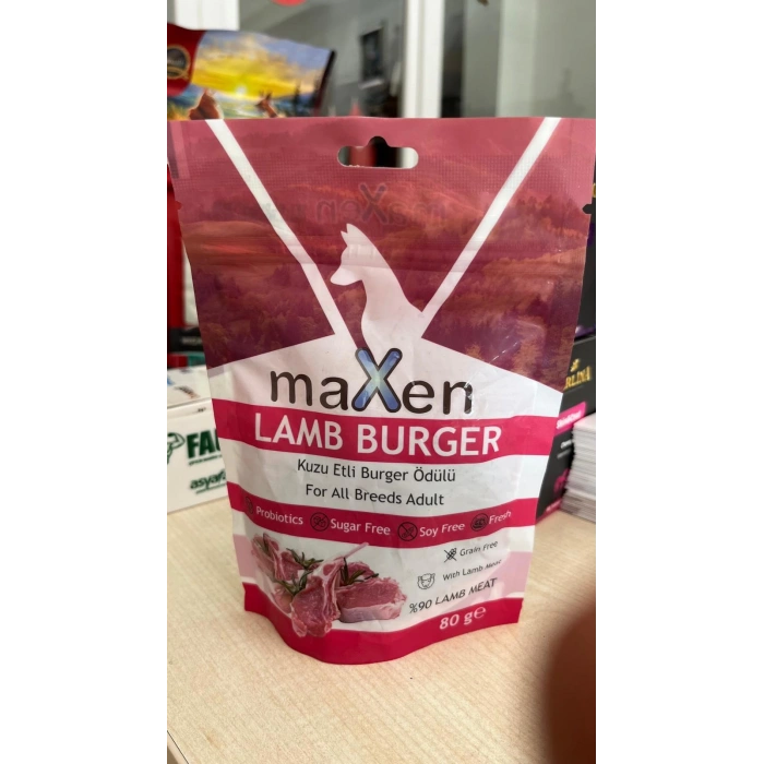 MAXEN Kuzu Etli Burger Köpek Ödül Maması, 80gr Paket, Tüm Köpek Irkları İçin, Özel Burger Şeklinde, Eğitim ve Ödüllendirme İçin