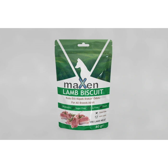 MAXEN Kuzu Etli Köpek Bisküvisi, Doğal İçerikli, Probiyotik Katkılı, Tahıl ve Et Proteinli, Tüm Irklara Uygun, 80 gr