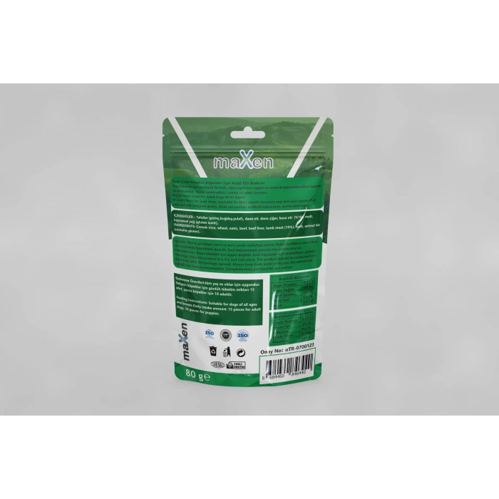 MAXEN Kuzu Etli Köpek Bisküvisi, Doğal İçerikli, Probiyotik Katkılı, Tahıl ve Et Proteinli, Tüm Irklara Uygun, 80 gr