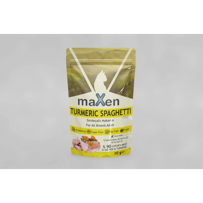 MAXEN Turmeric Spaghetti Kedi Ödül Maması, Zerdeçal, Tavuk ve Somon Etli, Tahılsız, Şekersiz, 30gr