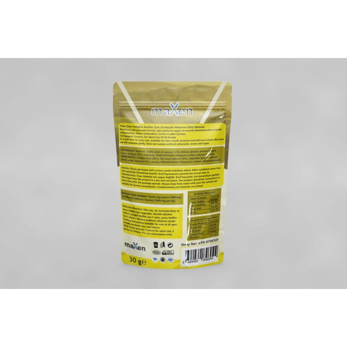 MAXEN Turmeric Spaghetti Kedi Ödül Maması, Zerdeçal, Tavuk ve Somon Etli, Tahılsız, Şekersiz, 30gr