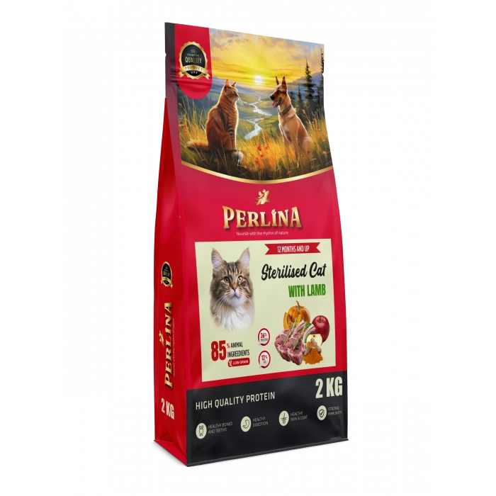 Perlina Kısırlaştırılmış Kedi Maması, Kuzu Etli, 2 KG, Yüksek Protein İçerikli