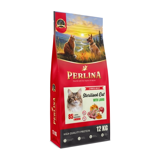 Perlina Sterilize Kuzulu Kedi Maması, Yüksek Protein, Düşük Tahıllı, 12 kg, Kısırlaştırılmış Kediler için