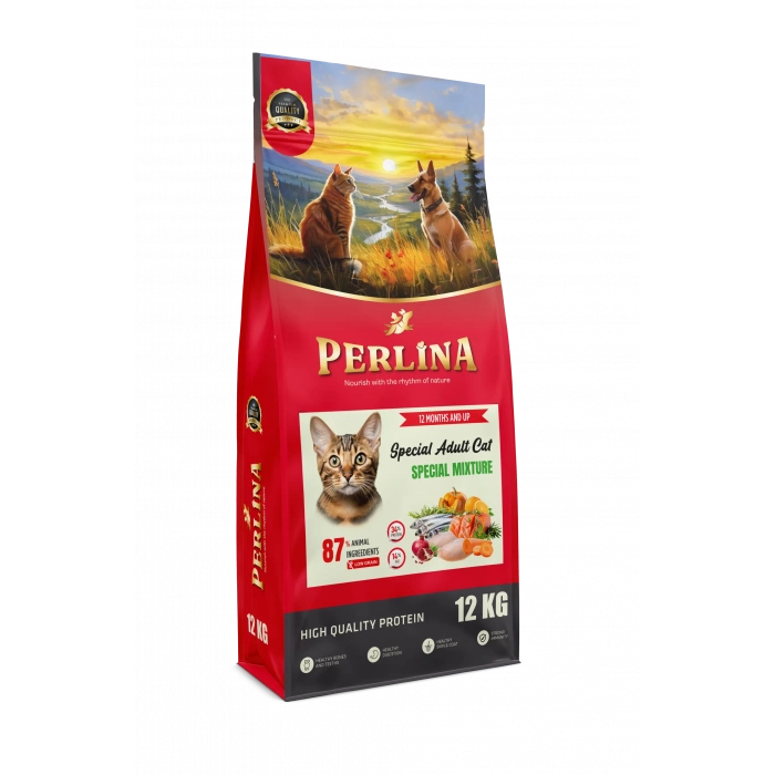 Perlina Special Adult Karışık Kedi Maması, Yüksek Protein, Düşük Tahıllı, 12 Kg, 12 Ay ve Üzeri