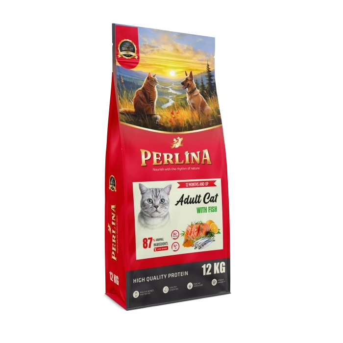 Perlina Yetişkin Kedi Maması, Balıklı, 12 kg, Yüksek Protein İçerikli
