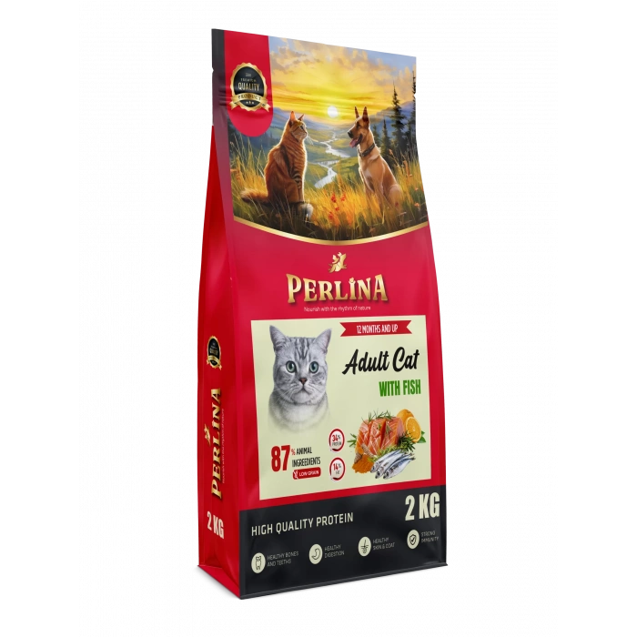 Perlina Yetişkin Kedi Maması, Balıklı, 2 KG, Yüksek Protein İçerikli
