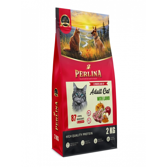 Perlina Yetişkin Kedi Maması, Kuzu Etli, 2 KG,%87 Hayvansal İçerik