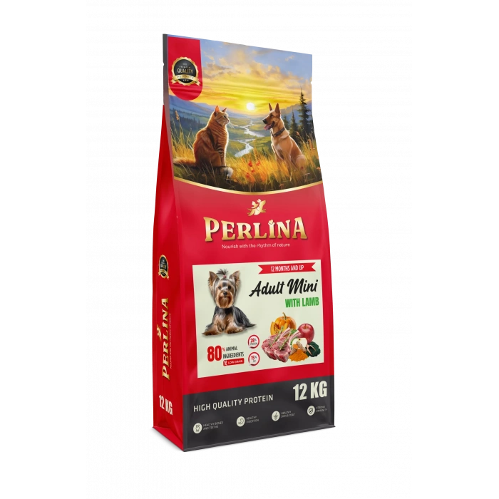 Perlina Yetişkin Küçük Irk Köpek Maması, Kuzulu, 12 kg,%80 Hayvansal Protein