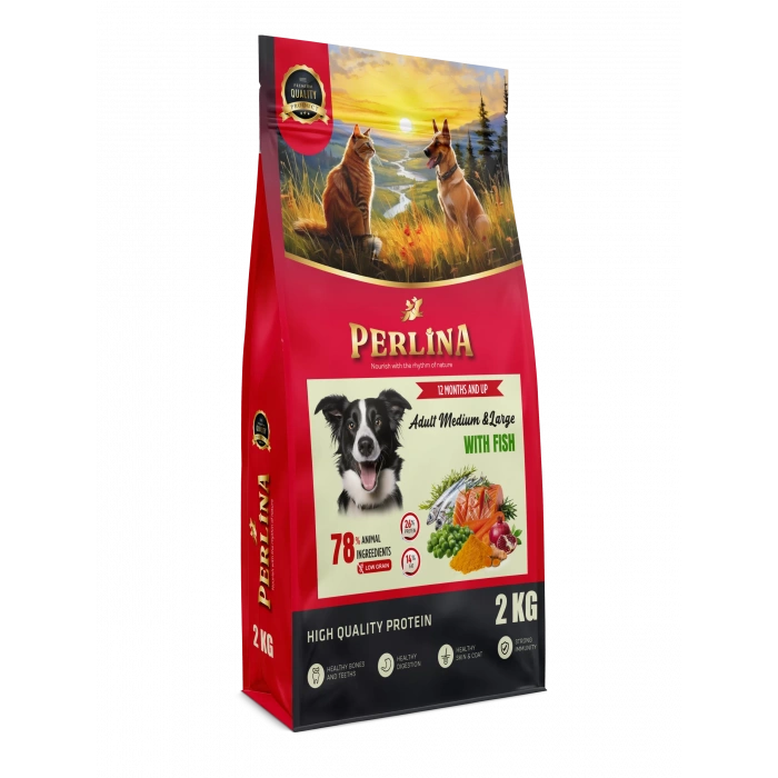 Perlina Orta ve Büyük Irk Yetişkin Köpek Maması, Balıklı, 2 kg,%78 Hayvansal İçerik