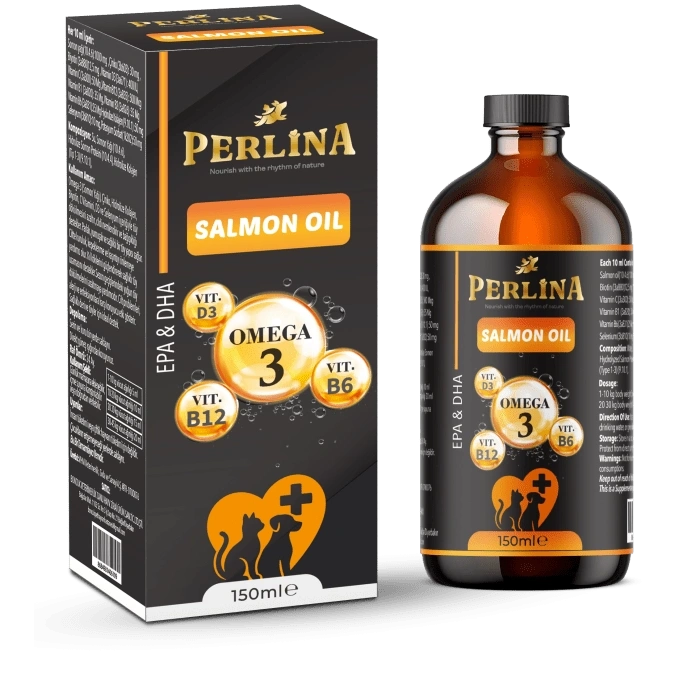 Perlina Kedi ve Köpek İçin Somon Yağı Takviyesi, Omega 3-6, Biyotin, B Kompleks, Çinko, Selenyum, Kolajen, C ve D3 Vitaminli, Sıvı Form, 150 ml