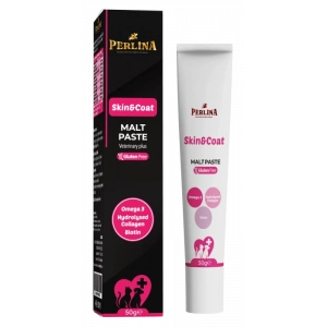 Perlina Kediler İçin Cilt ve Tüy Sağlığı Glutensiz Malt Macunu, Somon Yağı, Kolajen, Vitamin ve Mineral Takviyeli, 50 gr