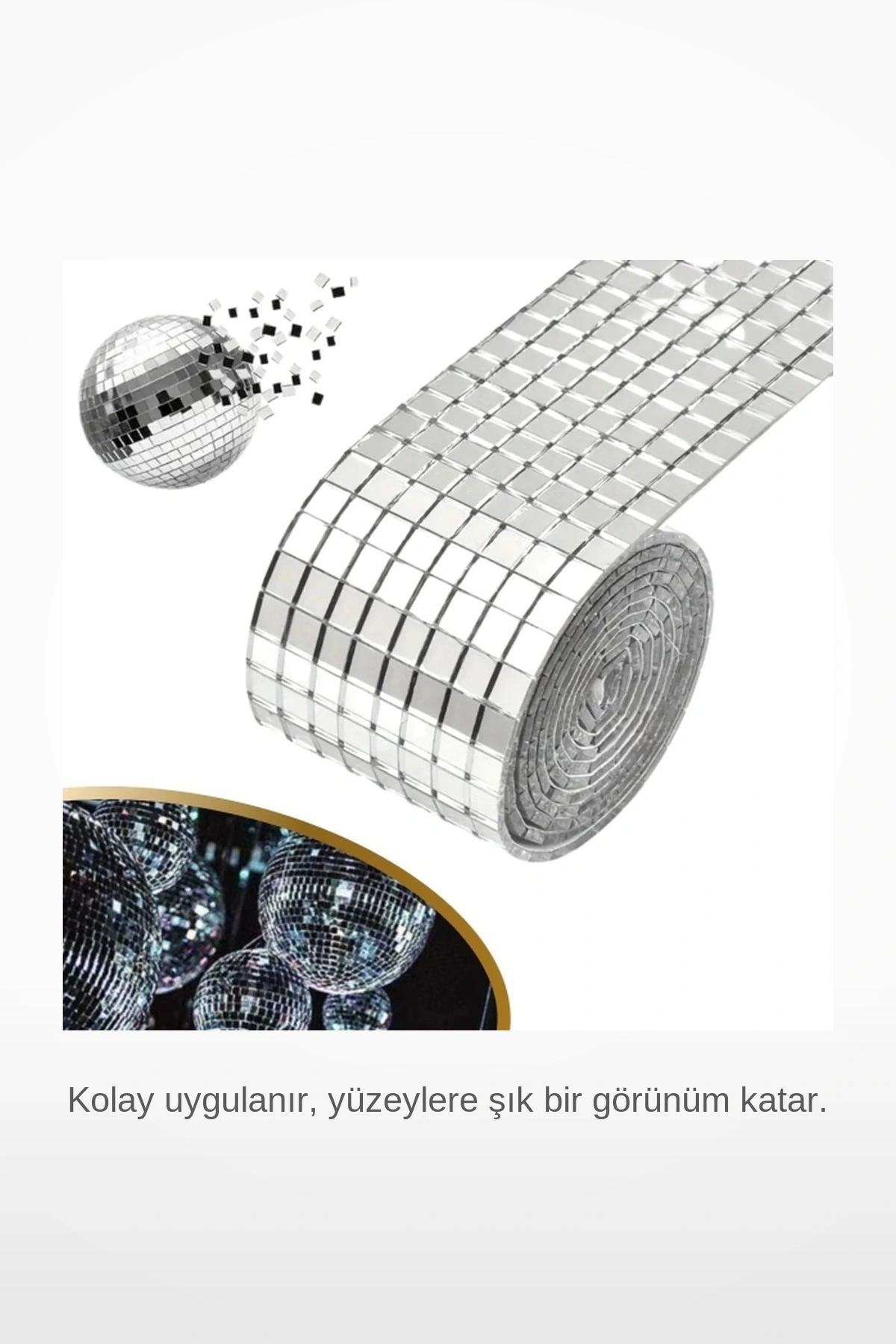 1 Metre x 4 cm Kendinden Yapışkanlı Gümüş Aynalı Mozaik Taş Görünümlü Esnek Dekorasyon Bandı