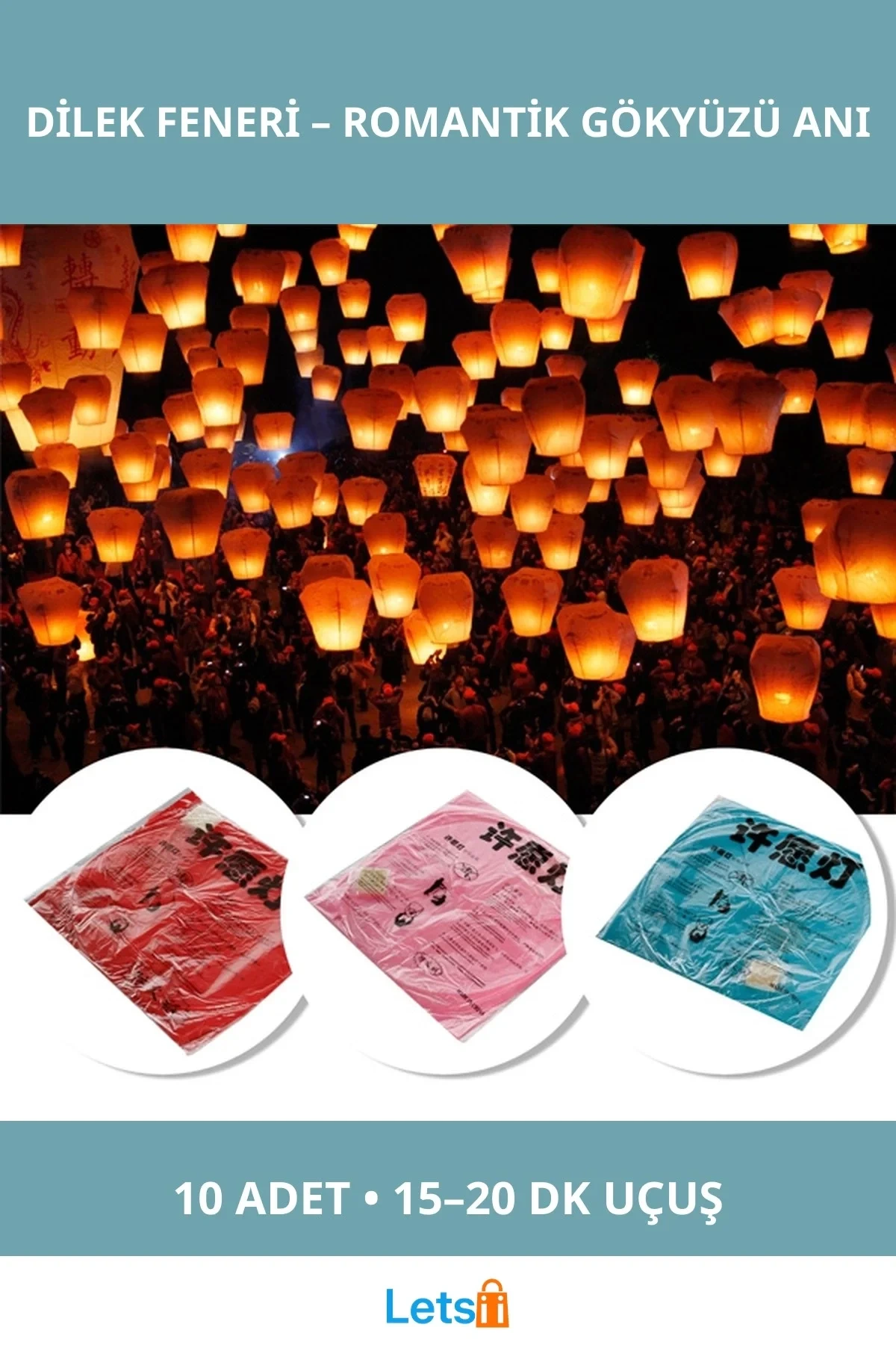 10 Adet Dilek Feneri Renkli Uçan Hava Balonu