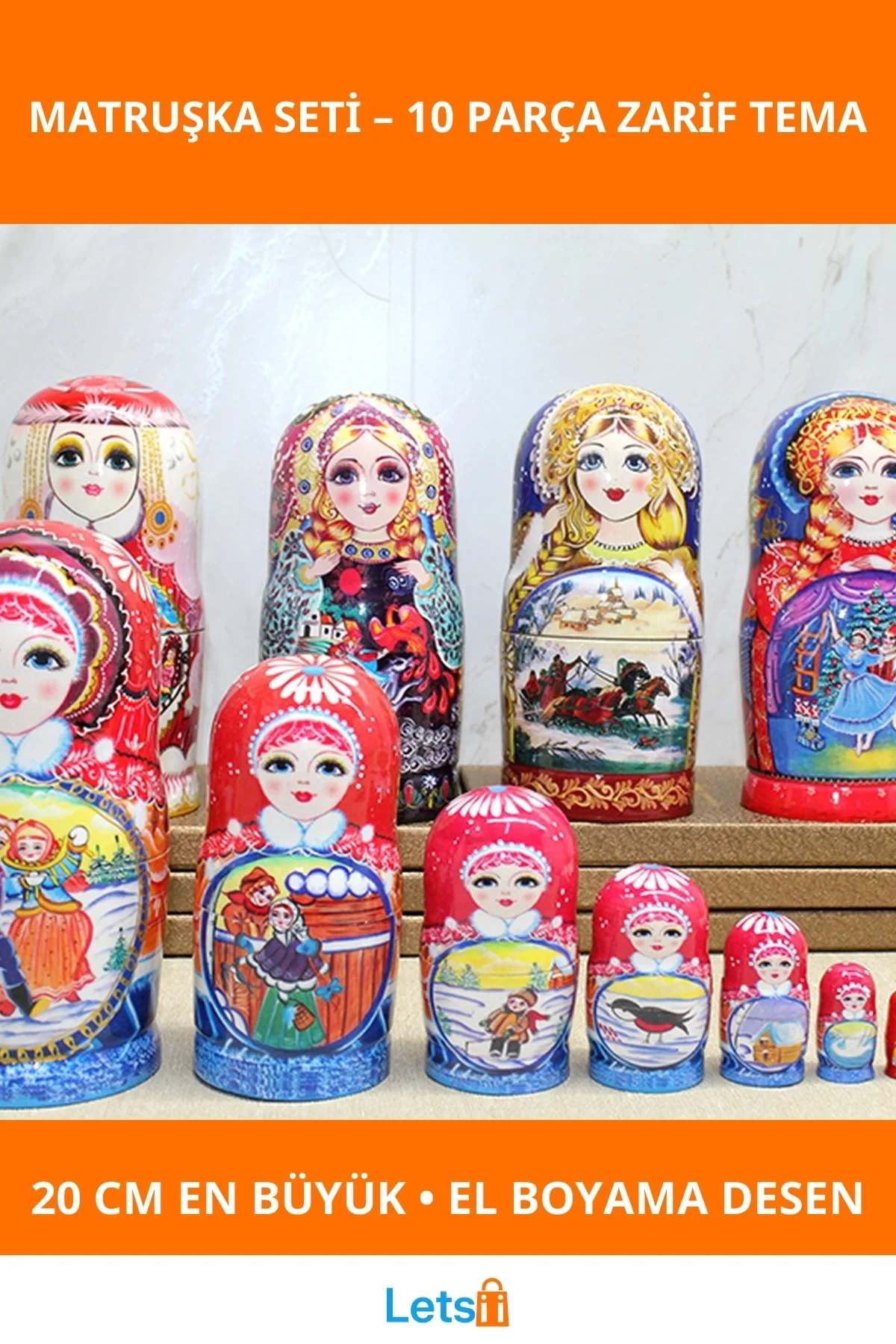 10lu Ahşap Matruşka Geleneksel Rus Bebek Takımı