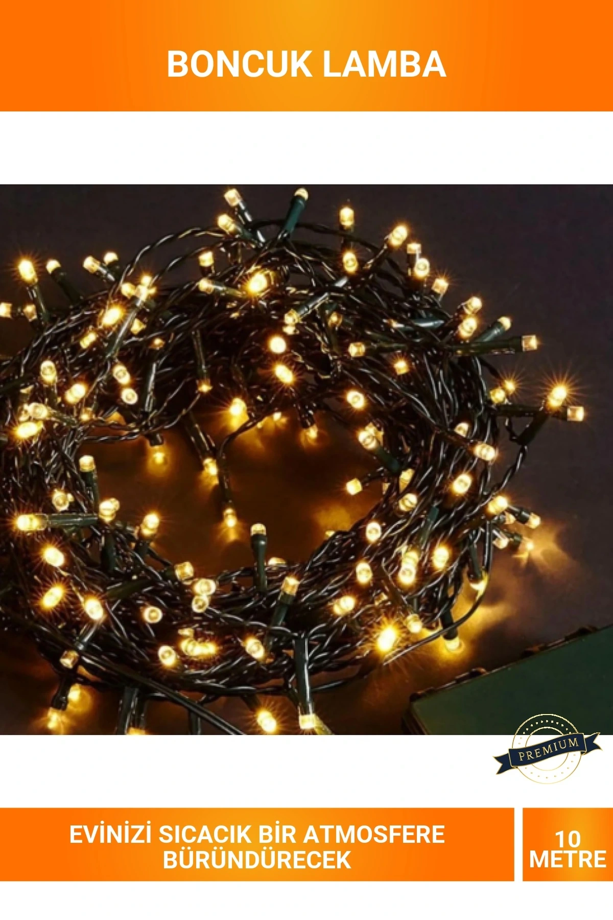 10 Metre 100 LED Boncuk Lamba Gün Işığı Siyah Kablolu Dekoratif Aydınlatma