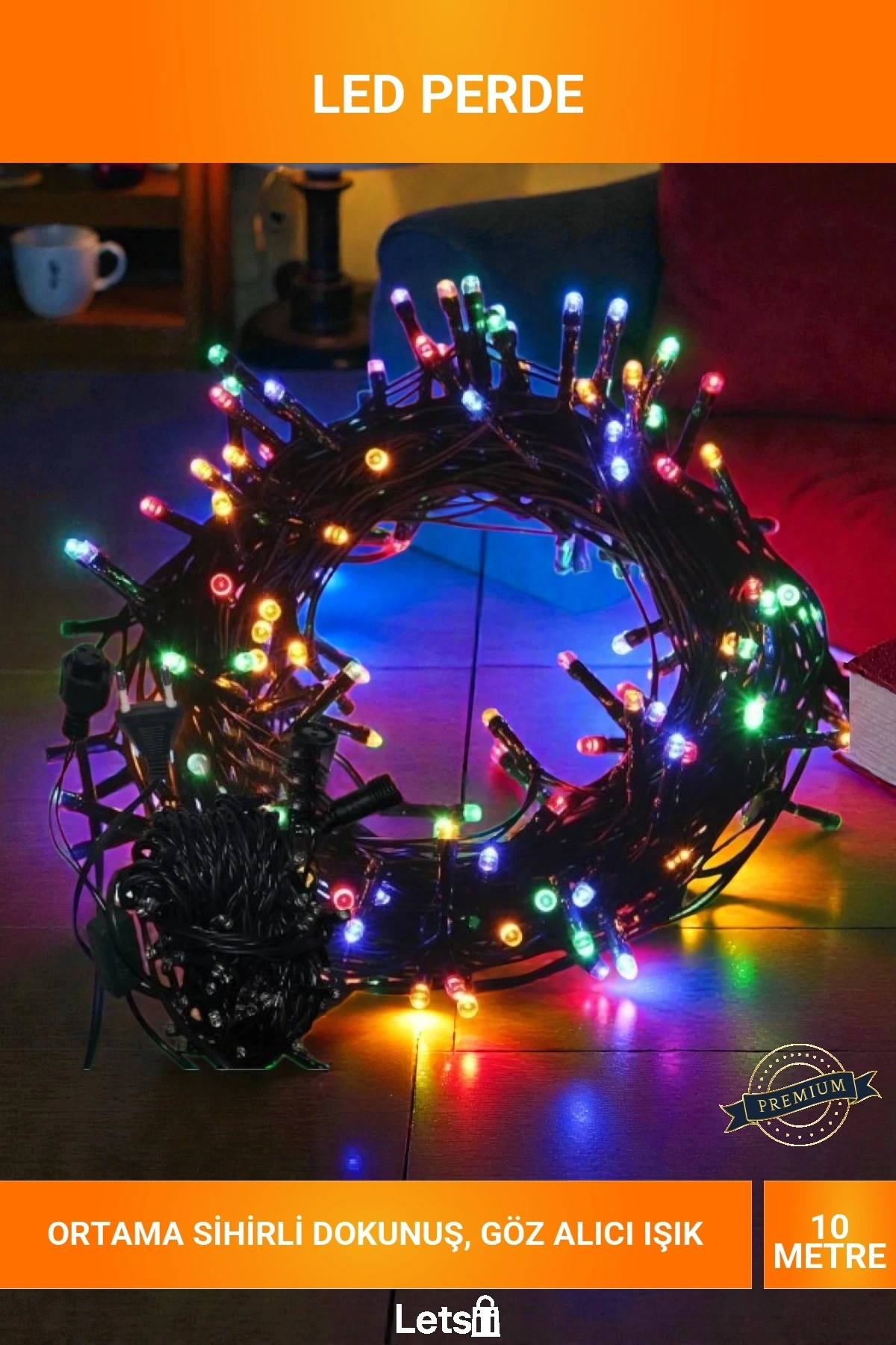 10 Metre 100 LED Boncuk Lamba RGB Renkli Eklemeli Fişli Siyah Kablo Dekoratif Işık Dizesi