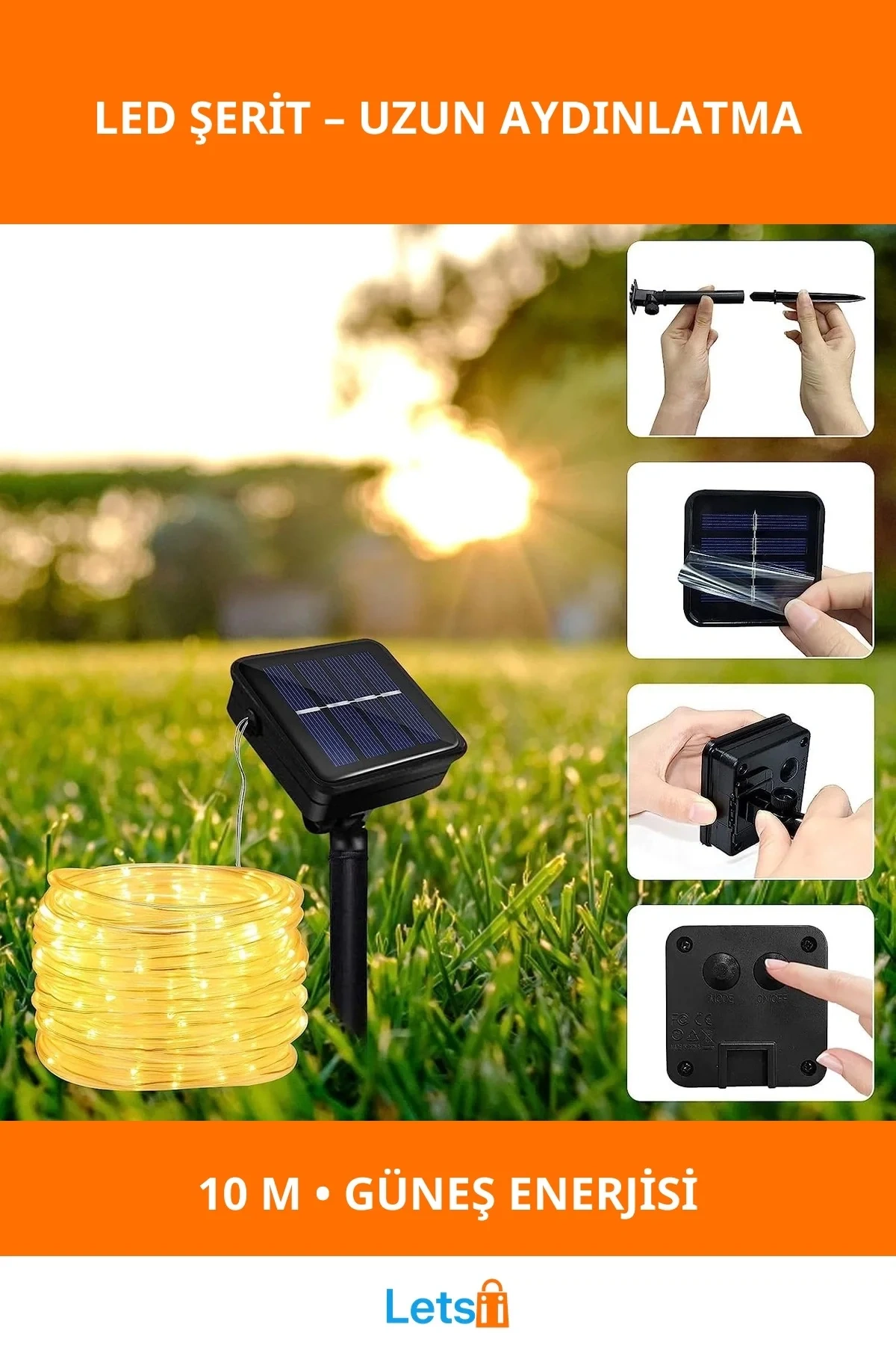 10 Metre Güneş Enerjili Su Geçirmez LED Hortum Işık