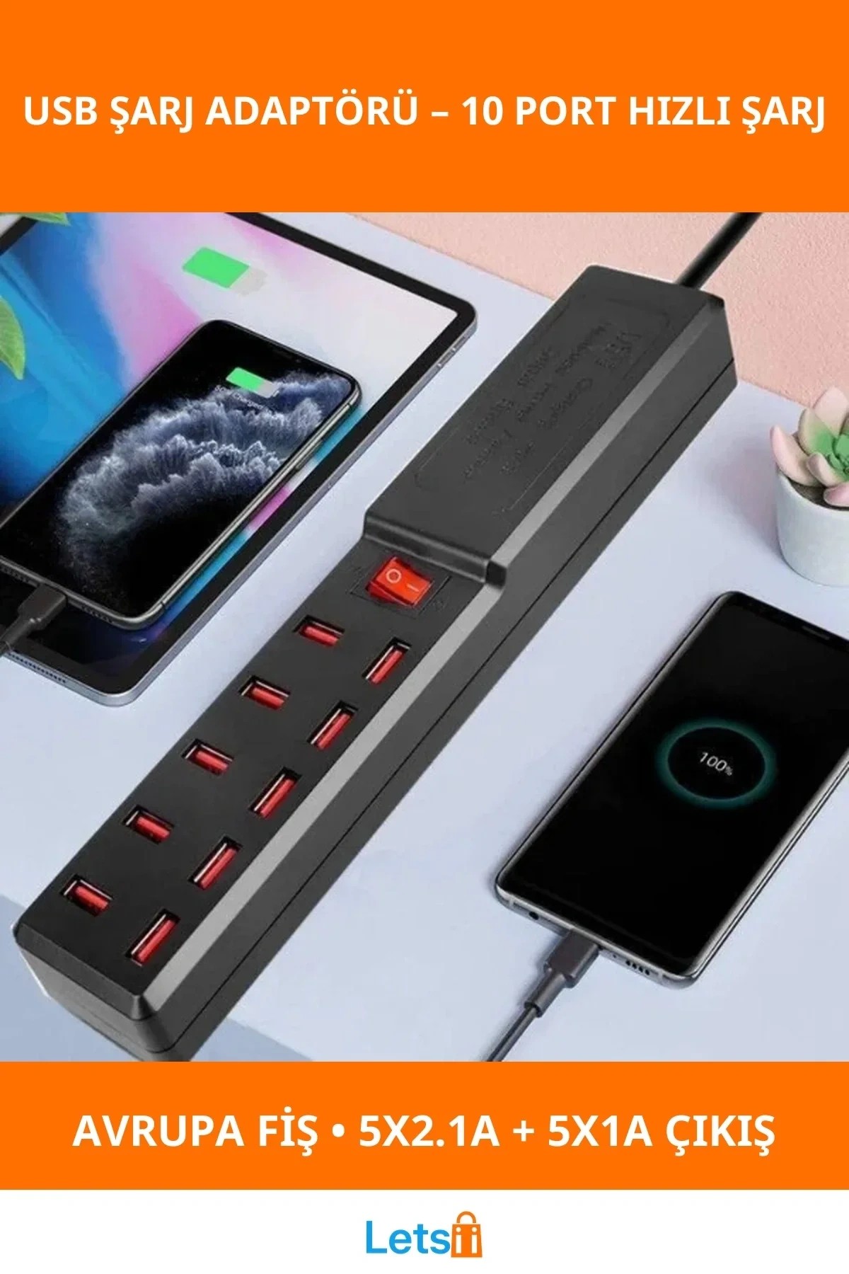 10 Portlu Hızlı USB Şarj Adaptörü