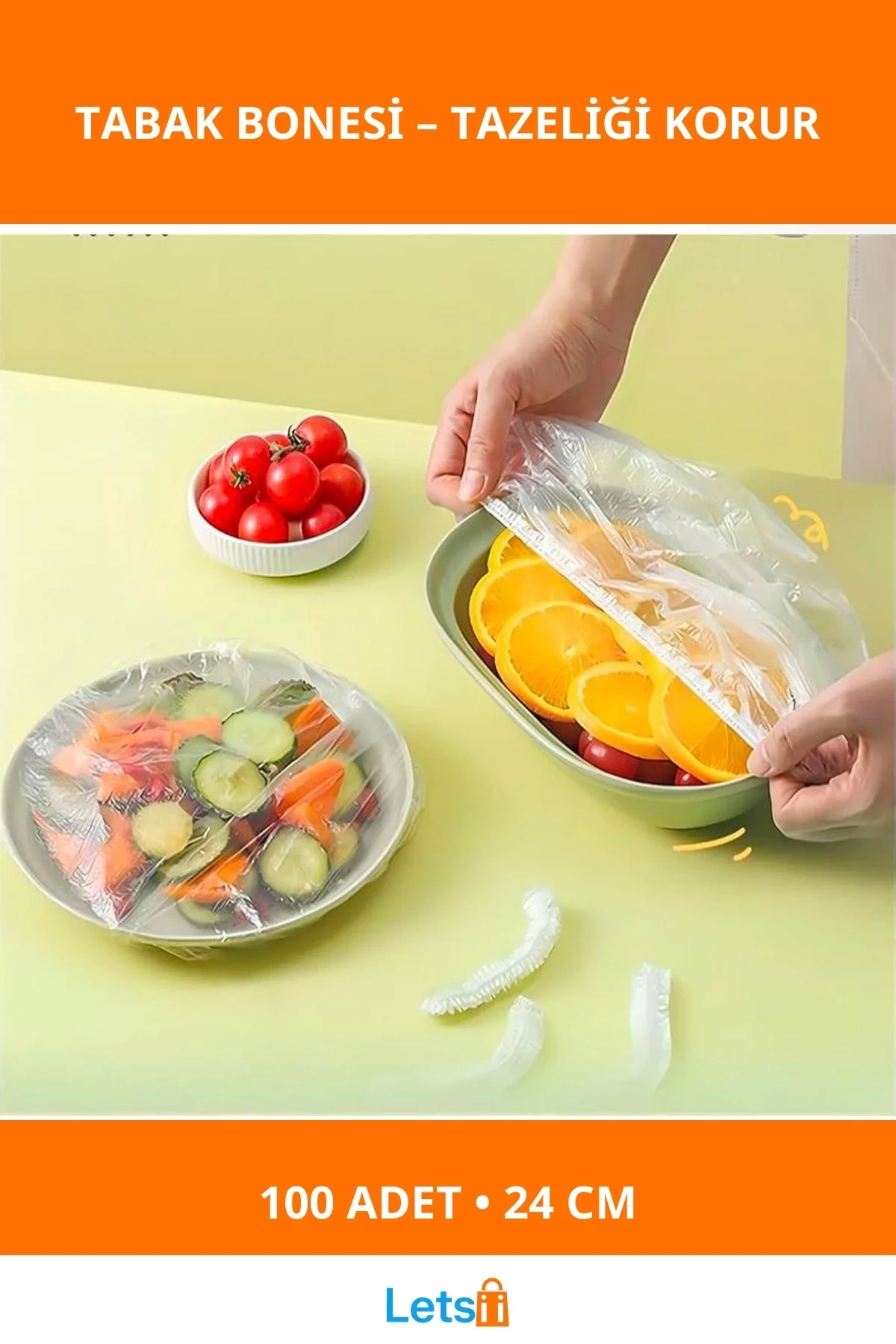 100 Adet Lastikli Taze Saklama Tencere Ve Tabak Bonesi 24 cm