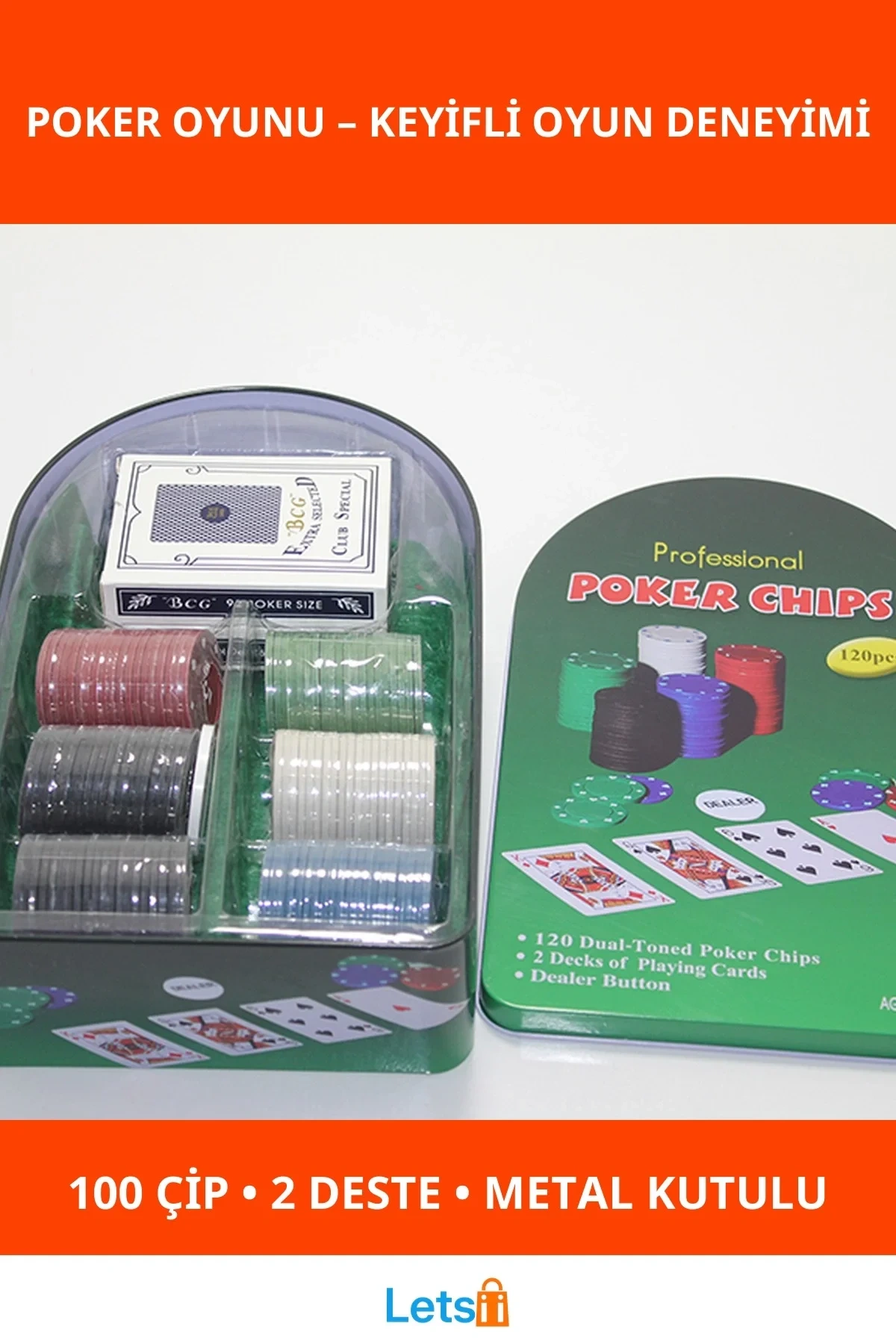 100 Chipli 2 Deste İskambil Kağıtlı Dayanıklı Poker Oyunu