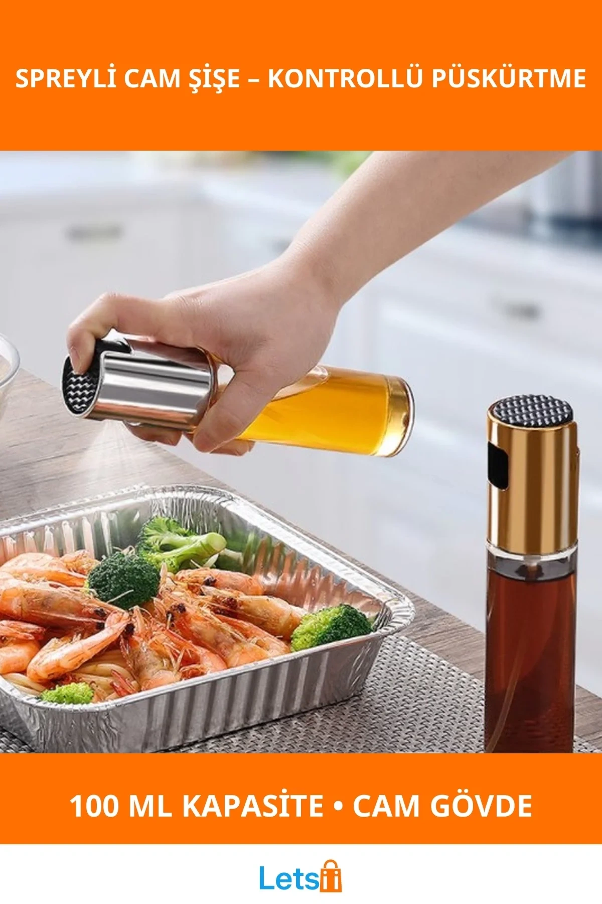 100 ml Çok Amaçlı Spreyli Cam Şişe Şeffaf Gümüş Kapak