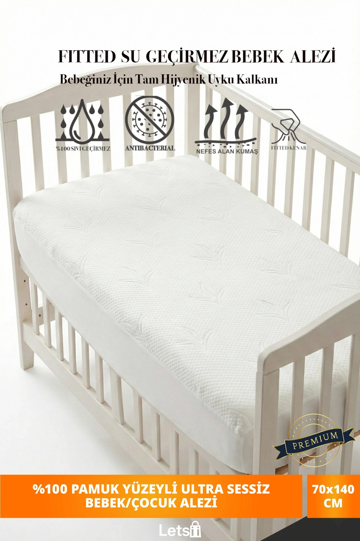 %100 Pamuk Yüzeyli Sıvı Geçirmez Bebek ve Çocuk Yatak Alezi | Ultra Sessiz Fitted Park Beşik & Kreş Alezi 70*140