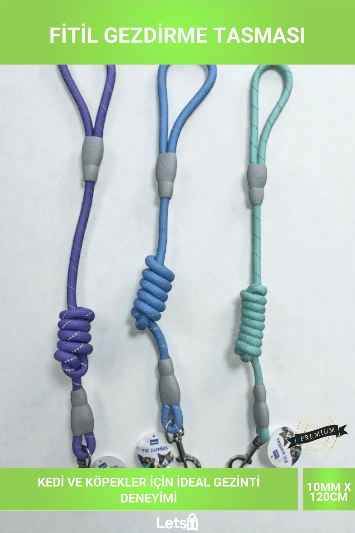 10mm x 120cm Fitil Köpek ve Kedi Gezdirme Tasması