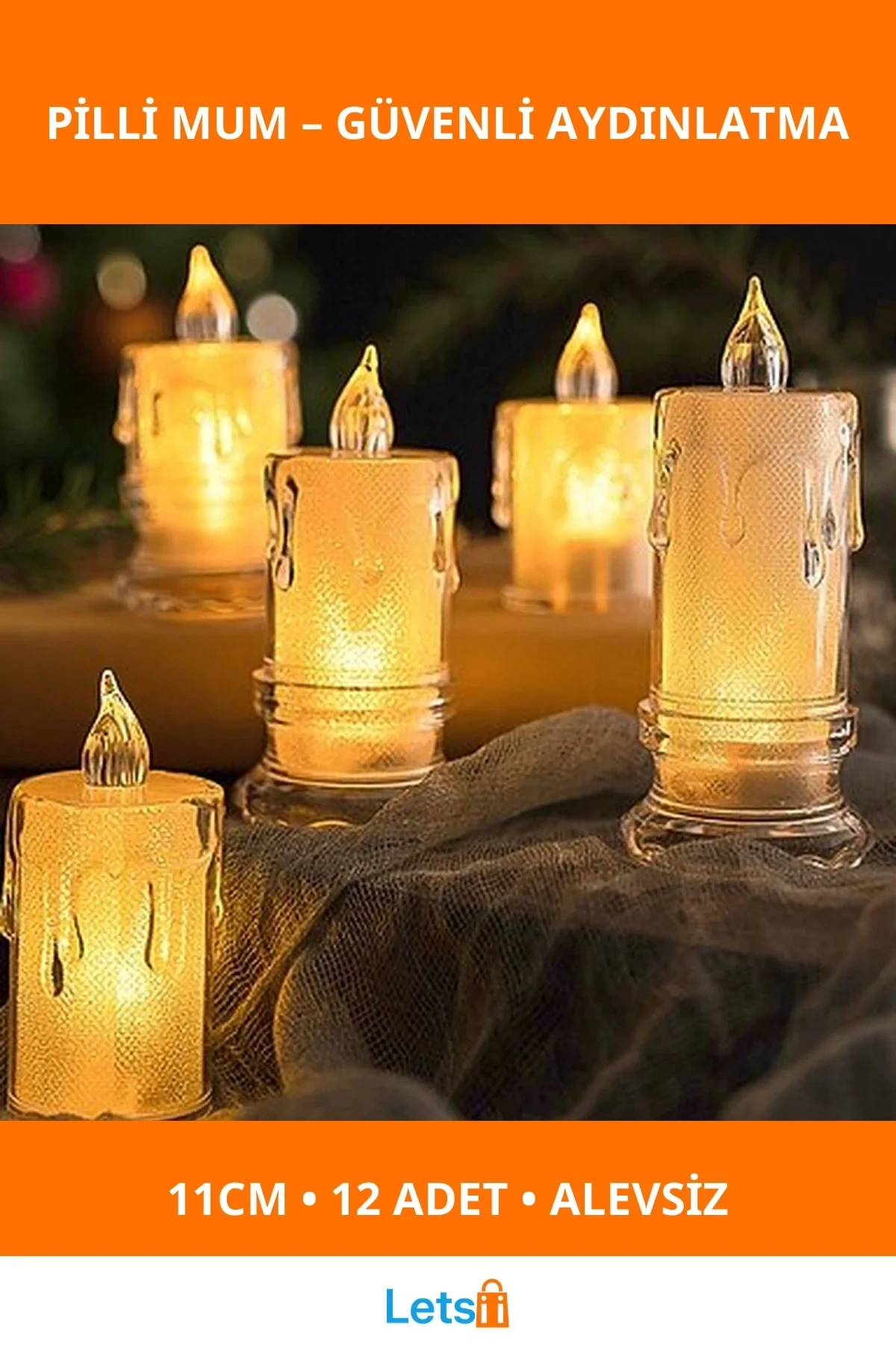 11 cm 12’li Romantik Alevsiz Pilli Mum Seti