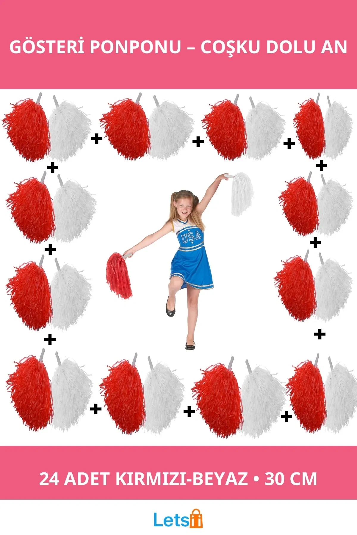 12 Çift Kırmızı Beyaz Ponpon 24 ADET Eğlenceli Etkinlik Dekorasyonu