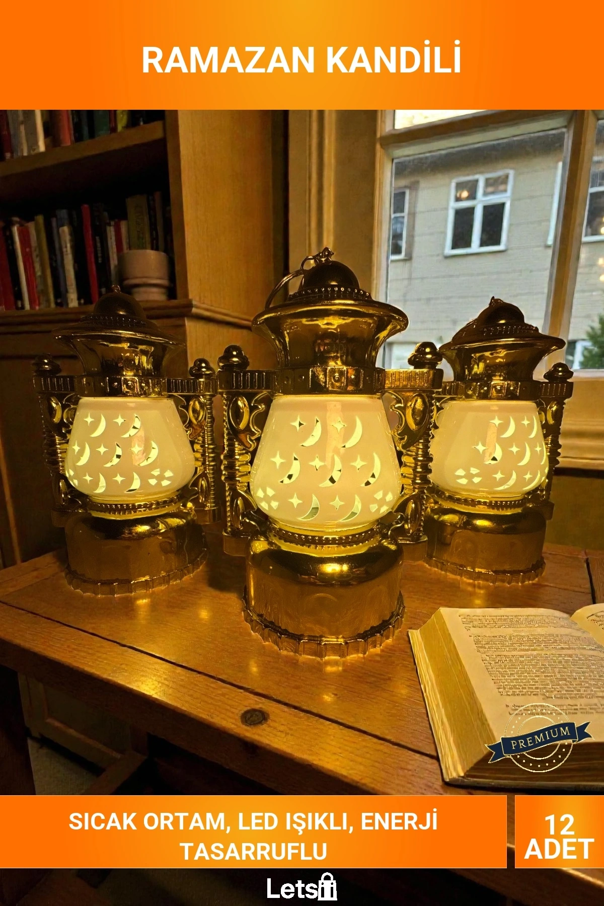 12li Ramazan Kandili Kutusu 16 cm Dekoratif LED Lamba