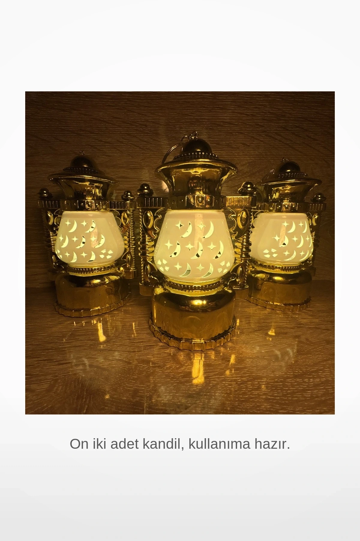 12li Ramazan Kandili Kutusu 16 cm Dekoratif LED Lamba