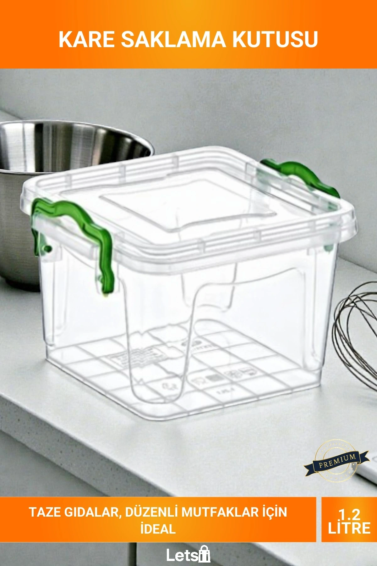 1.2 Litre Kare Şeffaf Klipsli Kapaklı Hava ve Sıvı Geçirmez İstiflenebilir Erzak Saklama Kutusu