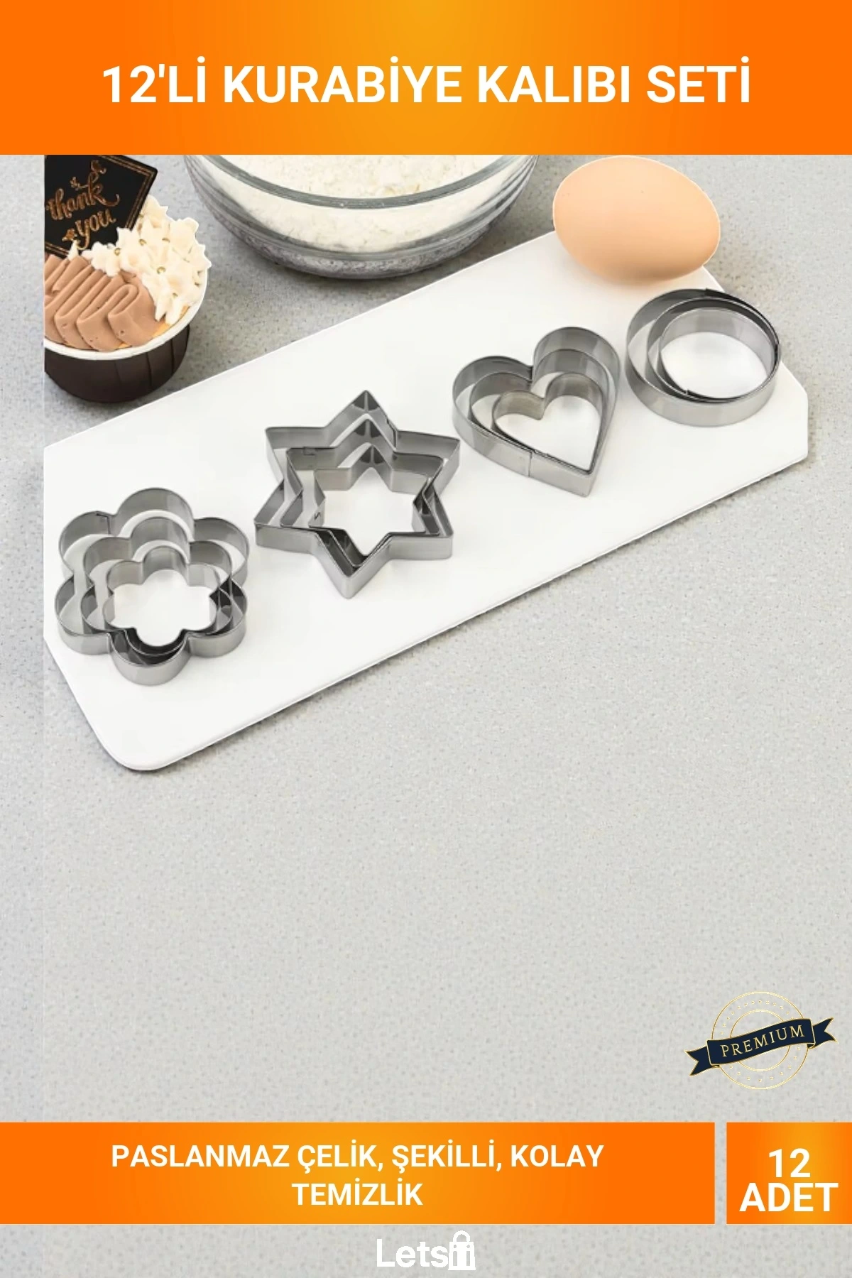 12 Parça Paslanmaz Çelik 4 Şekilli Çok Boyutlu Kurabiye Kek Hamur Kalıp Seti