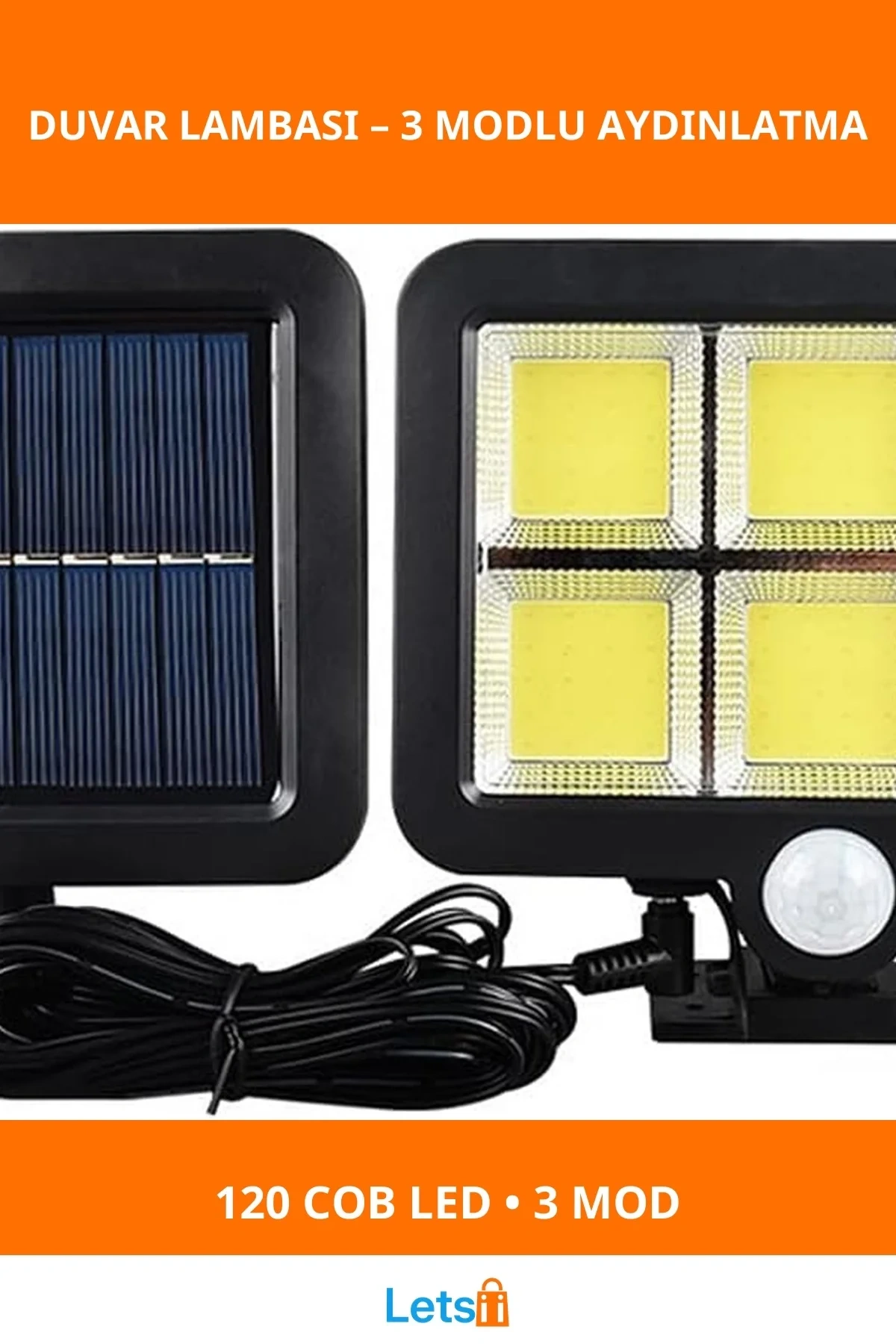 120 COB LED Güneş Enerjili 3 Modlu Duvar Lambası