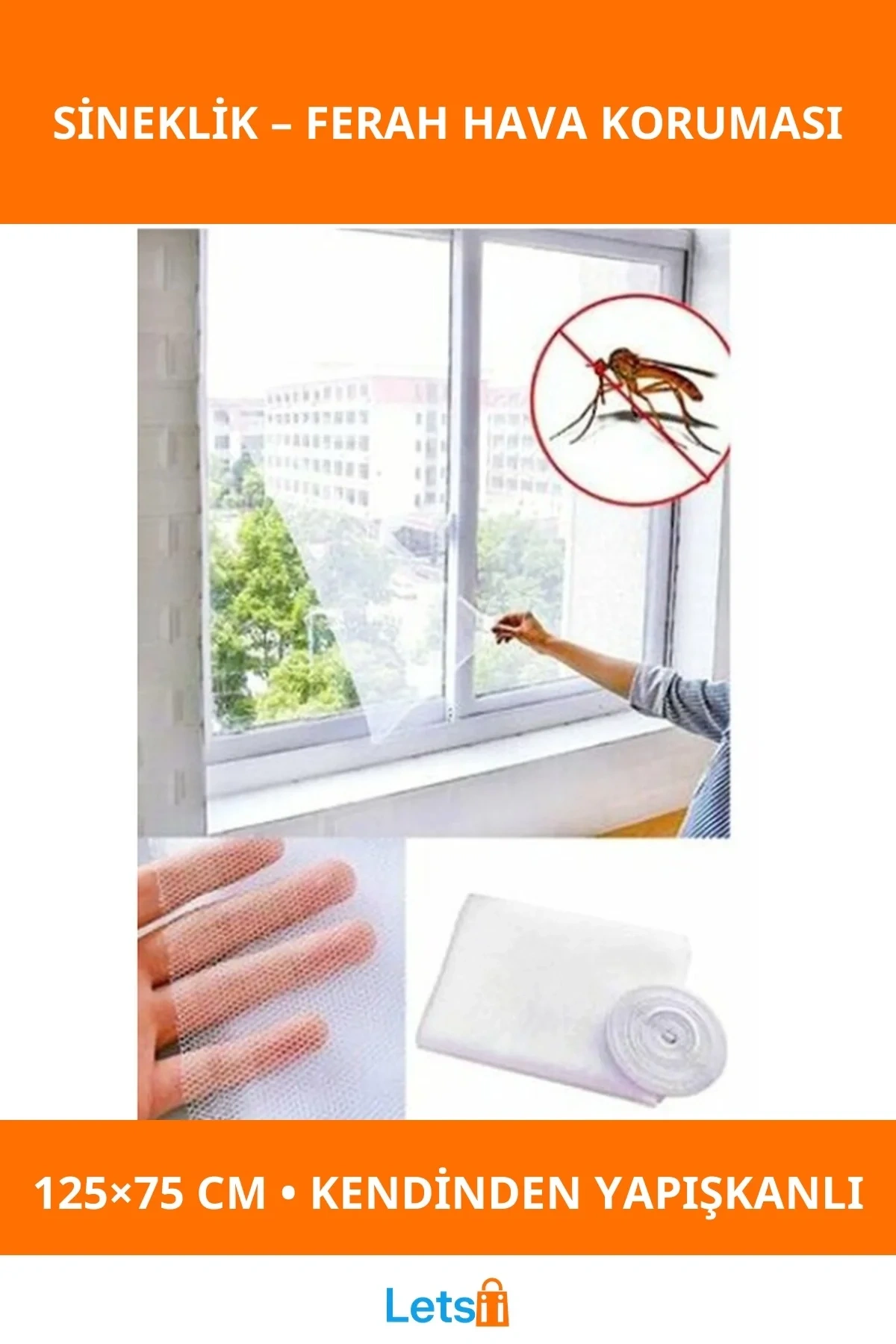 125 cm x 75 cm Yapışkanlı Tek Kanat Sineklik