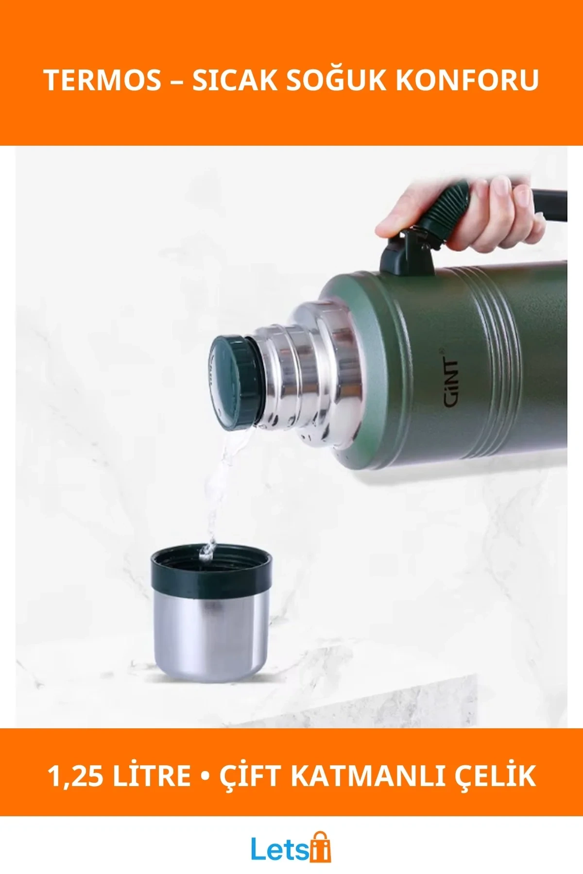 1.25 Litre Vakumlu Paslanmaz Çelik Termos Sıcak ve Soğuk İçecekler İçin