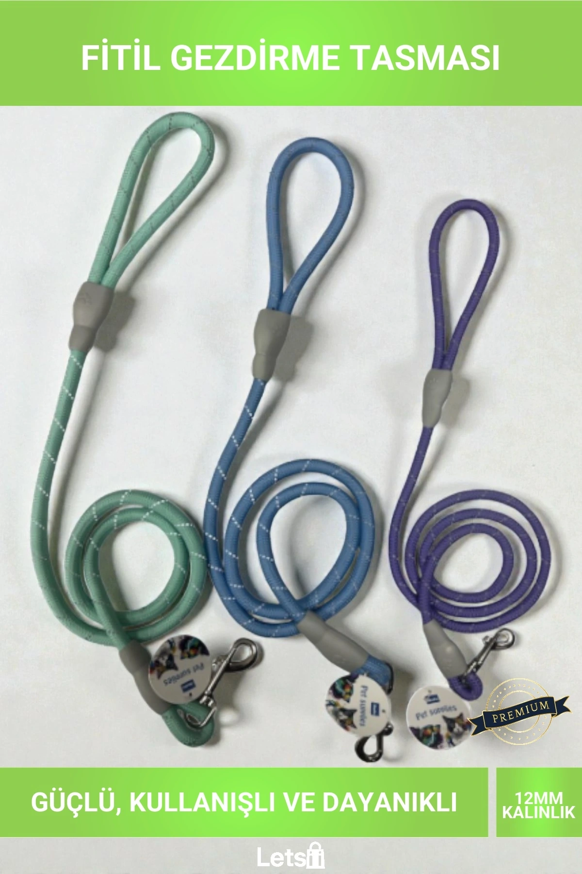 12mm x 120cm Güçlü Fitil Köpek ve Kedi Gezdirme Tasması